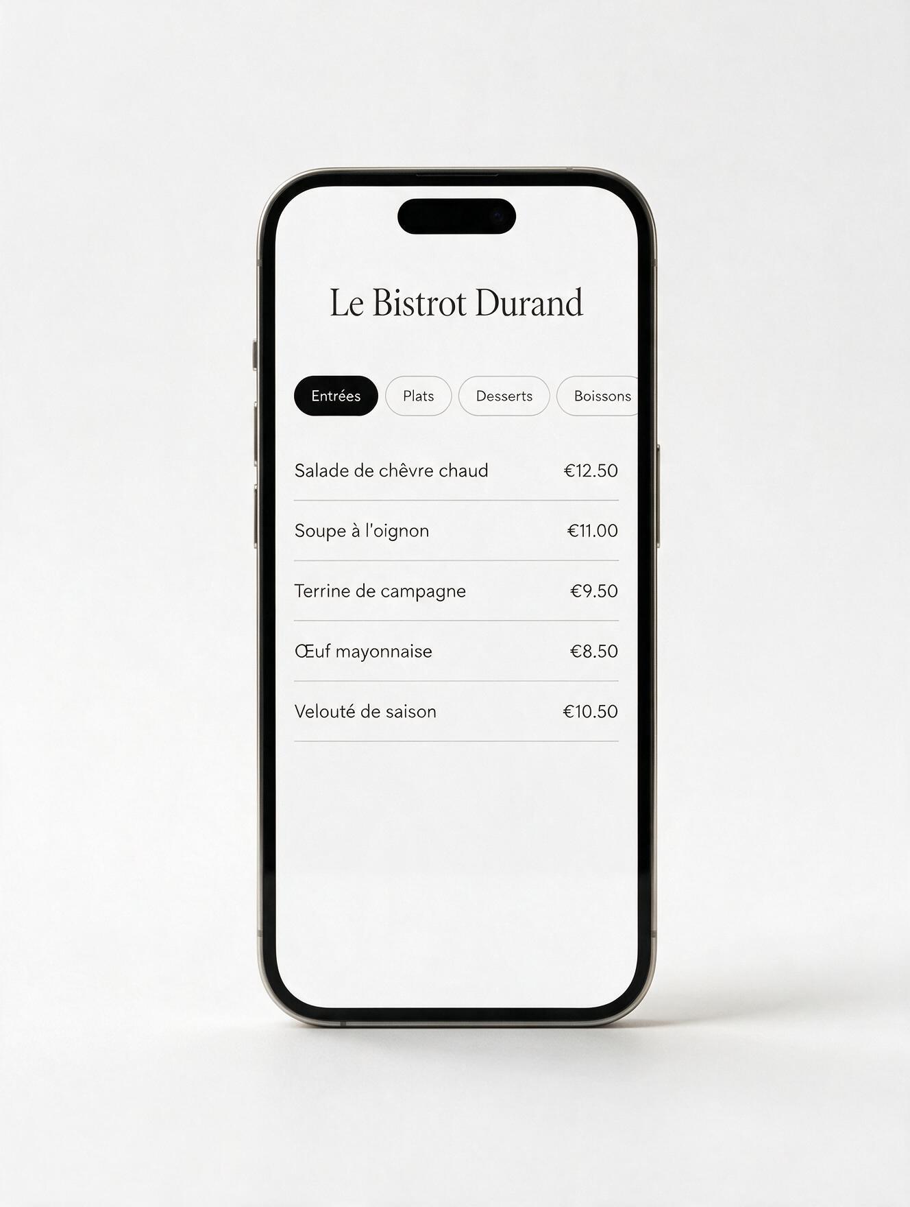 Design menu Minimaliste